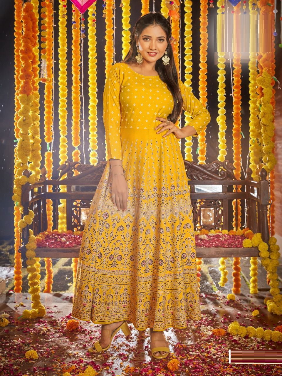 Blue Hills Diwali Night Festive Wear Rayon Printed  Anarkali Long Kurti Collection